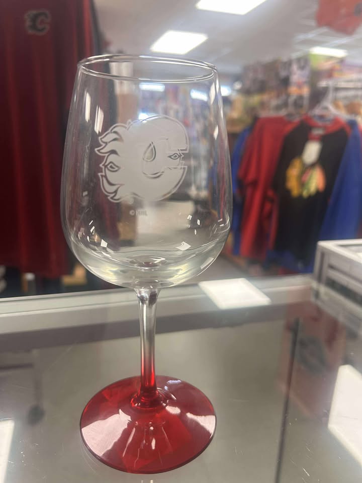 Wine Glass - Red Base NHL: Calgary Flames