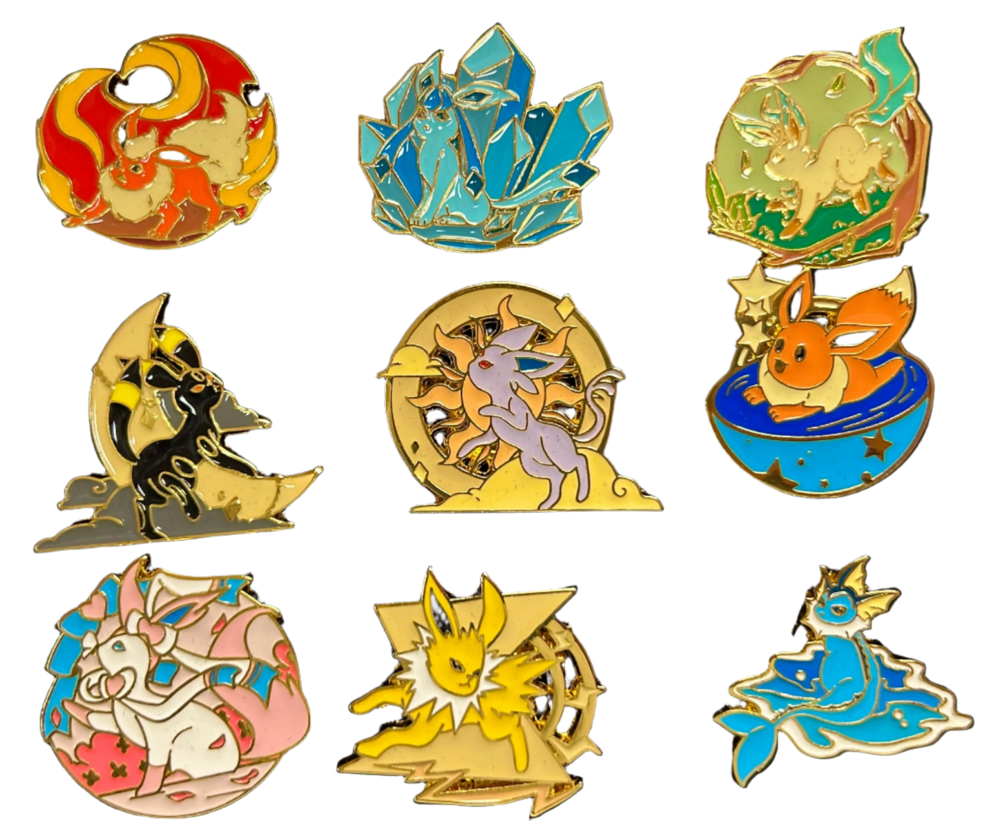 Pokemon Pins: Eeveelutions (With Background)