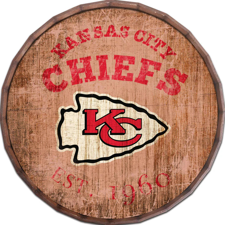 Kansas City Chiefs Wooden Barrel Top Sign (24 inch)