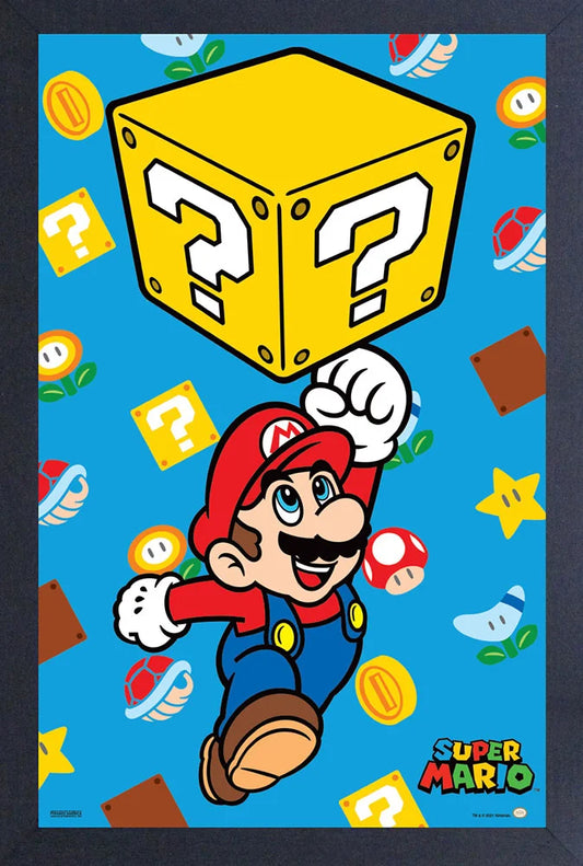 Mario: Question Mark Block Jump Framed Print