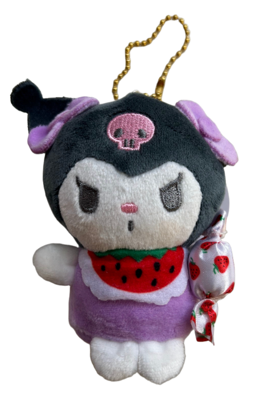 Plush Keychain - Purple Kuromi w/ Strawberry Candy (Hello Kitty)