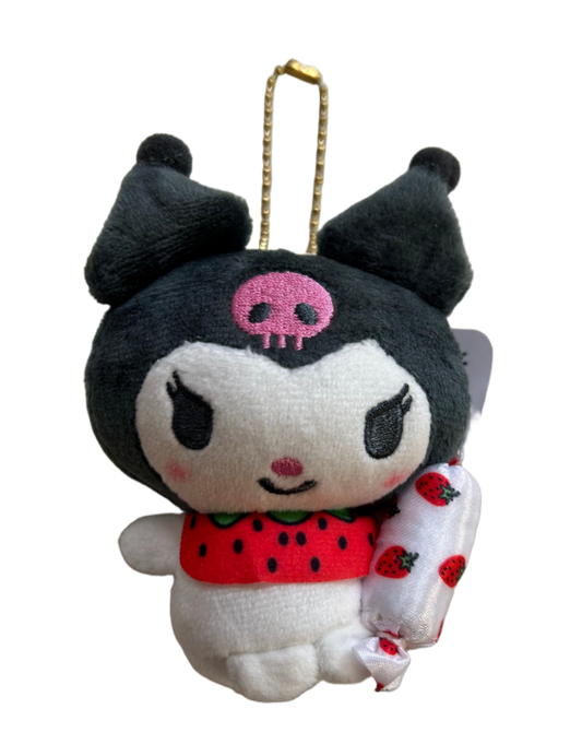 Plush Keychain - Black Kuromi w/ Strawberry Candy (Hello Kitty)
