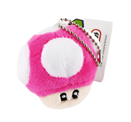 Mario Mushroom Plush Keychain - Pink