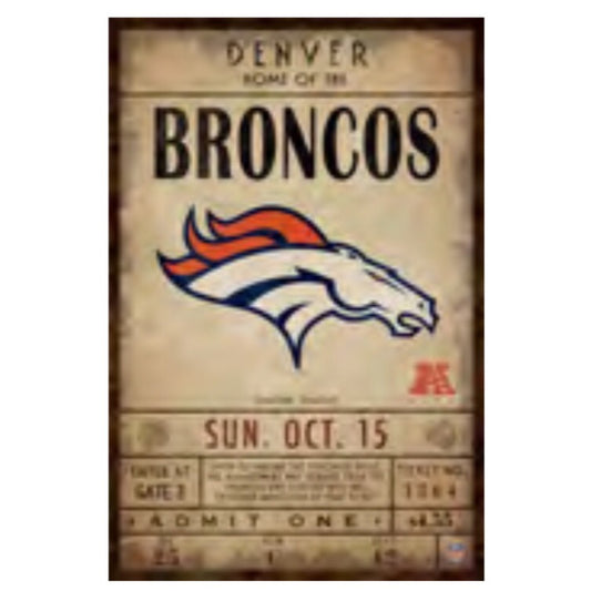 Denver Broncos Vintage Ticket Sign
